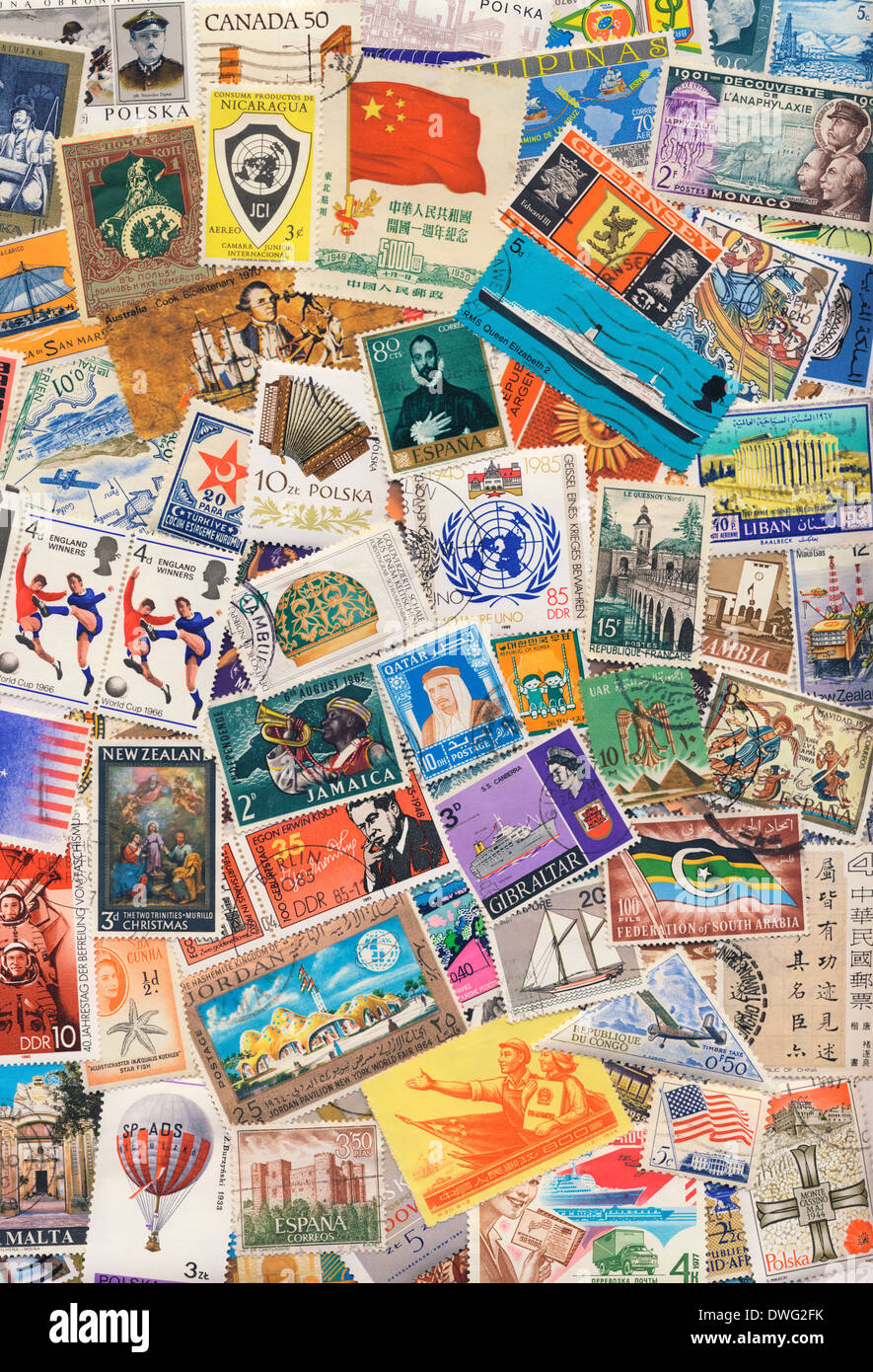 Briefmarken der Welt - sammeln von Briefmarken und Philatelie Stockfoto