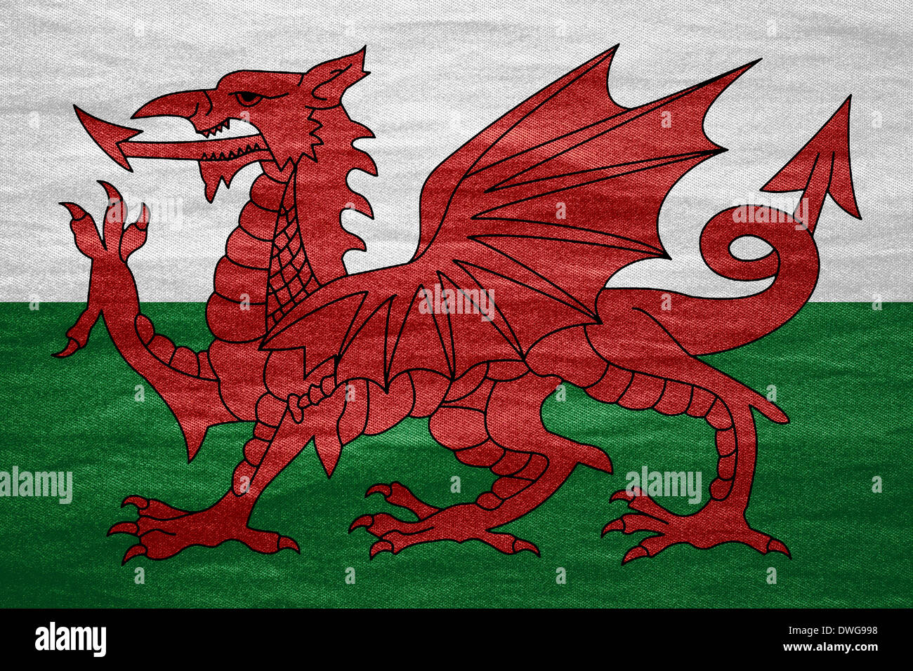 Flagge von Wales oder Walisisch Banner auf Leinwandtextur Stockfoto
