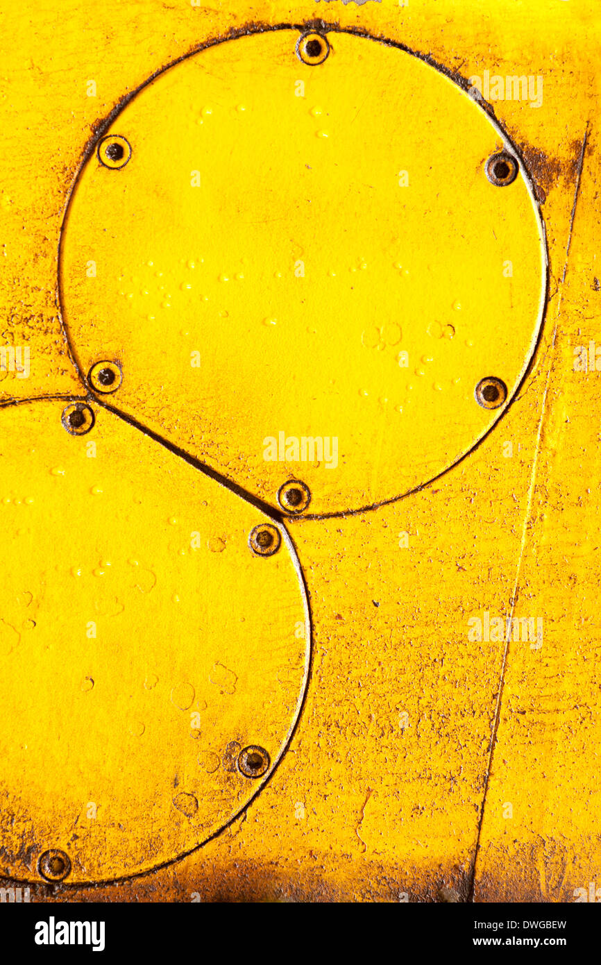 gelbe abstrakte industriellen Hintergrund oder Nahaufnahme von Maschinenteil Stockfoto