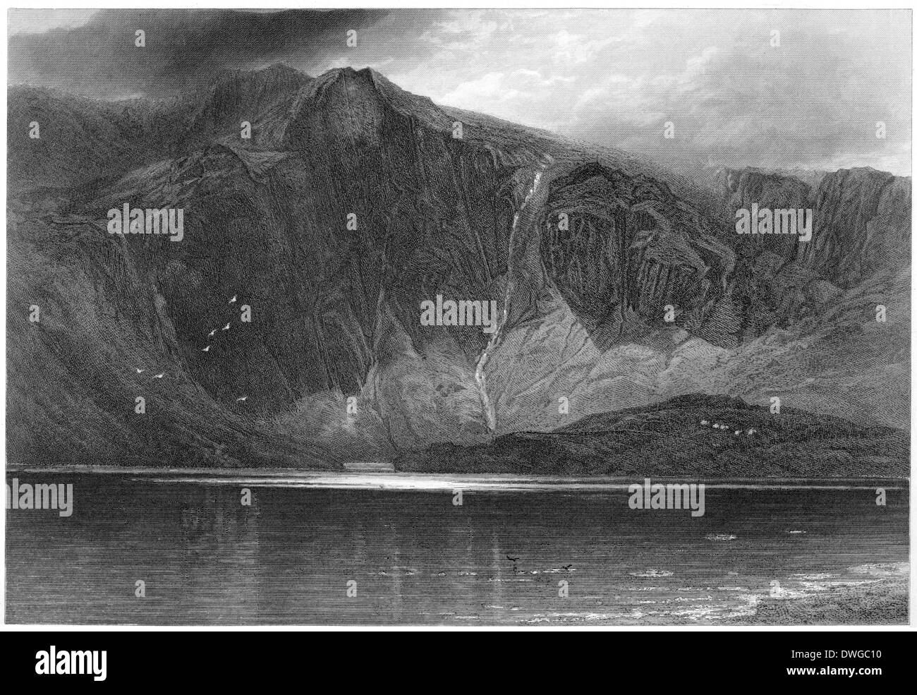 Eine Gravur mit dem Titel "Llyn Idwal" Scannen mit hoher Auflösung aus einem Buch, veröffentlicht im Jahre 1876. Stockfoto