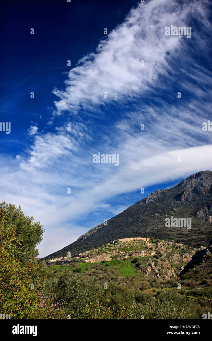 Die Akropolis der antiken Mykene ("Mykines"), Argolis ("Argolis"), Peloponnes, Griechenland. Stockfoto