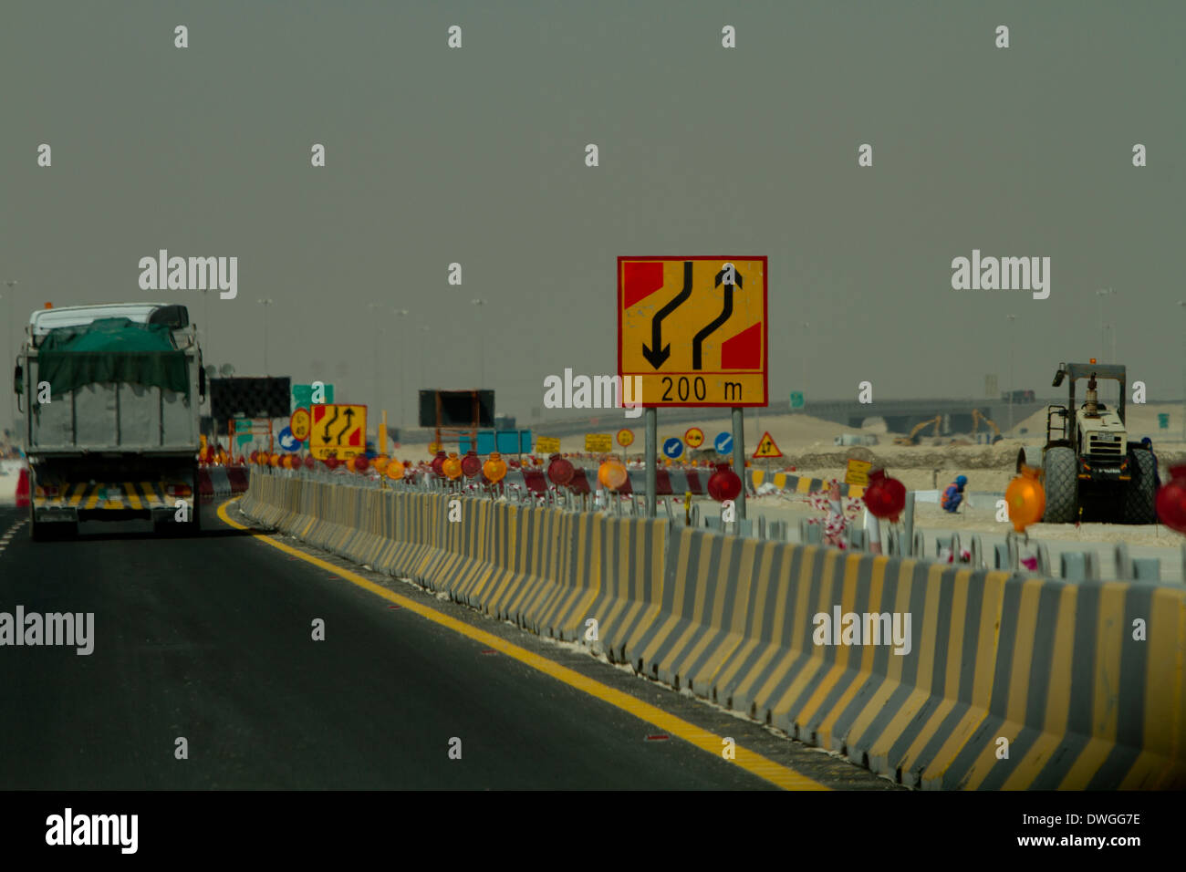 Katar-Baustelle Baustellen-Verkehr-Umleitung Stockfoto