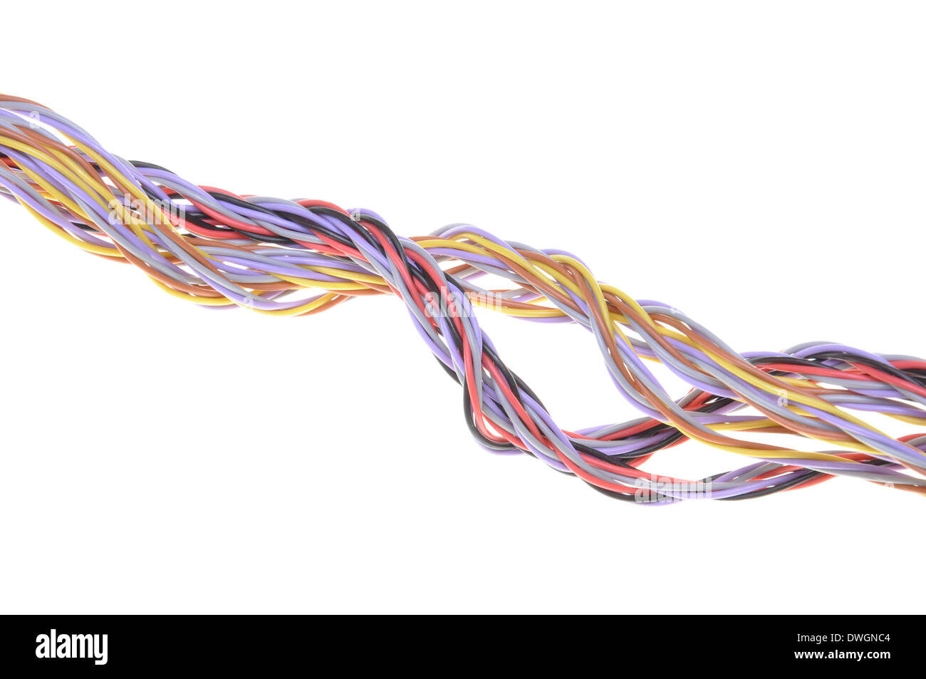 Bunte Elektrokabel, isoliert auf weißem Hintergrund Stockfoto