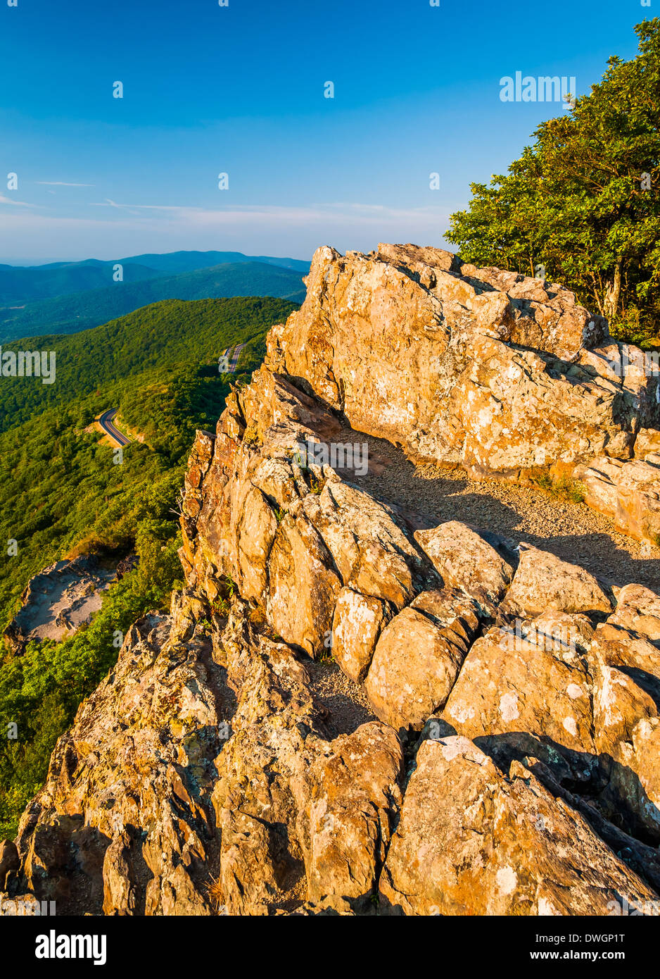 Abend-Blick vom kleinen steinigen Mann Klippen im Shenandoah-Nationalpark, Virginia. Stockfoto