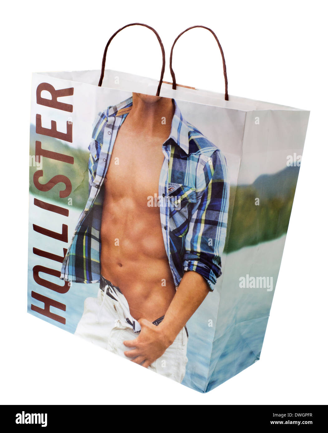 Hollister Carrier Bag, EIN Mode-Outlet der High Street, wurde 2000 eröffnet Stockfoto