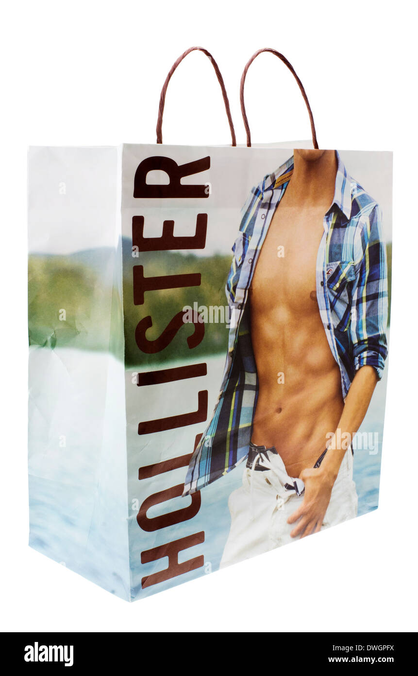 Hollister Carrier Bag, EIN Mode-Outlet der High Street, wurde 2000 eröffnet Stockfoto