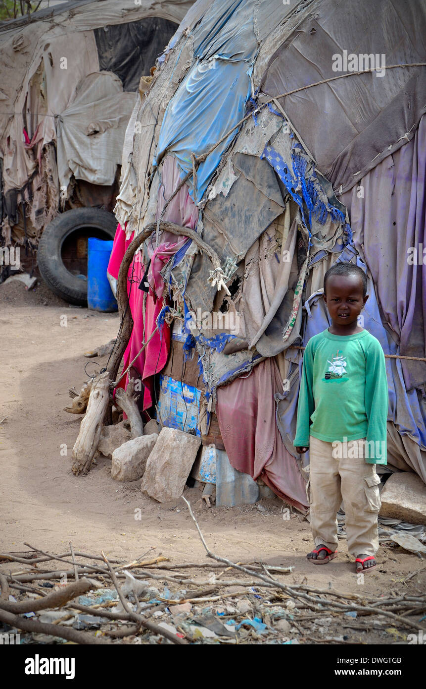 Junge, Flüchtlingslager. State House, Hargeisa, Somaliland Stockfoto