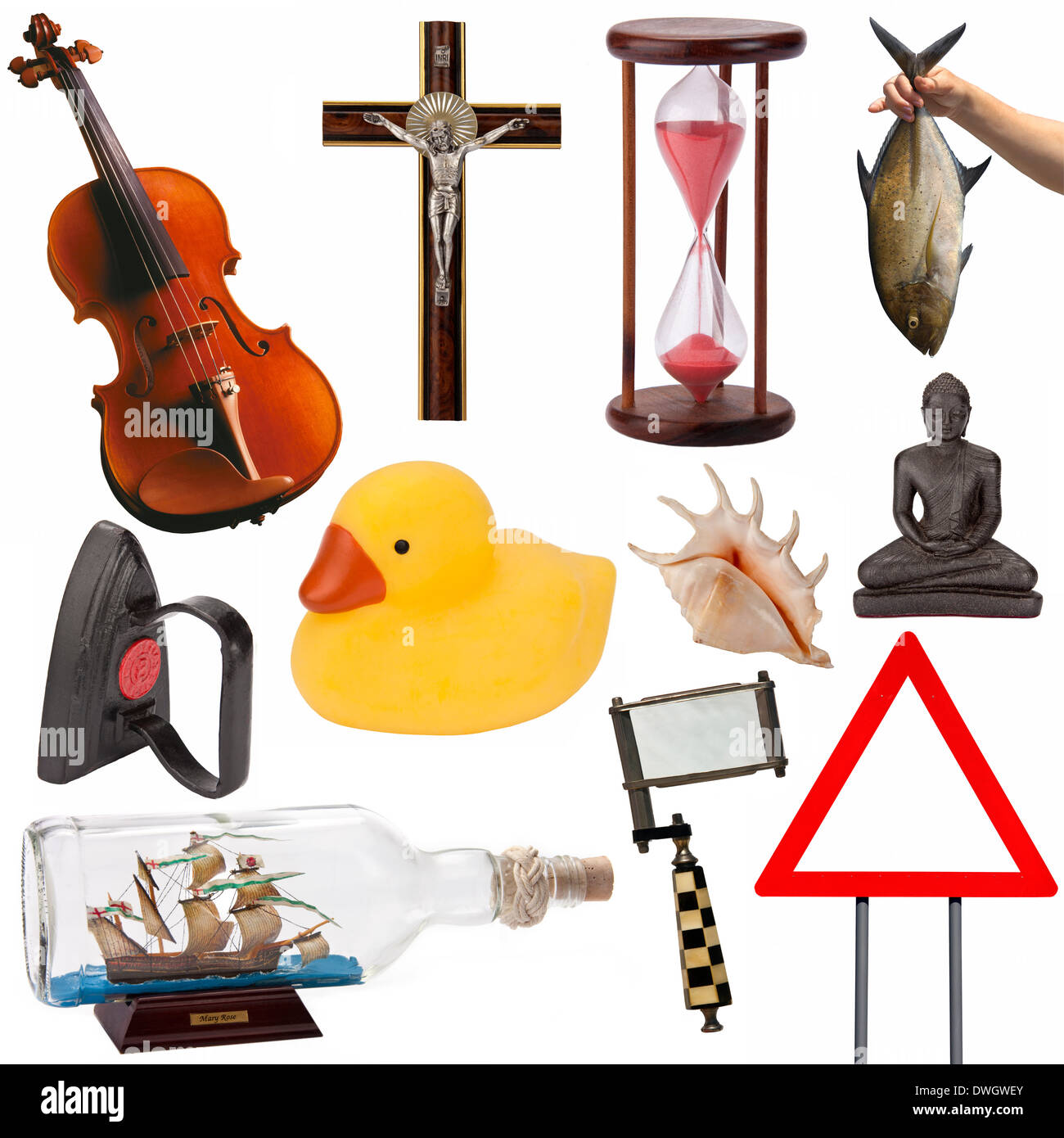 Eine Auswahl von Objekten, Elemente, Ideen und Konzepte für Ausschnitt (isoliert auf weißem Hintergrund). Stockfoto