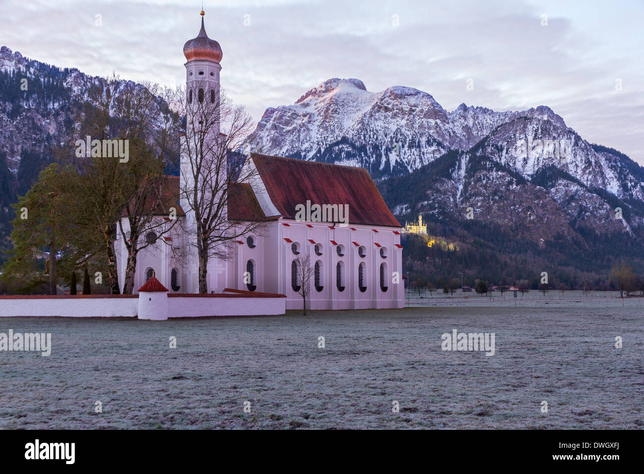 St. Coloman Kirche in den Morgen, Alpen, Bayern, Deutschland Stockfoto