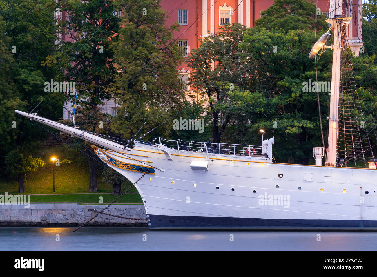 Jugendherberge Schiff "Af Chapman" (1888), vertäut am Skeppsholmen, Stockholm, Schweden. Stockfoto