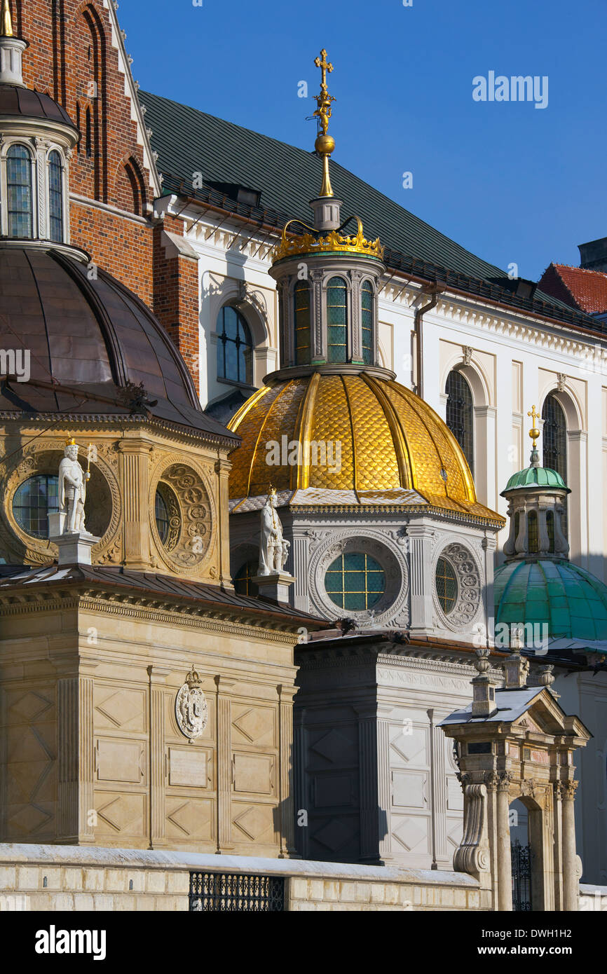Die königliche Kathedrale auf dem Wawel-Hügel auf dem Gelände des Schloss Wawel in Krakau in Polen Stockfoto