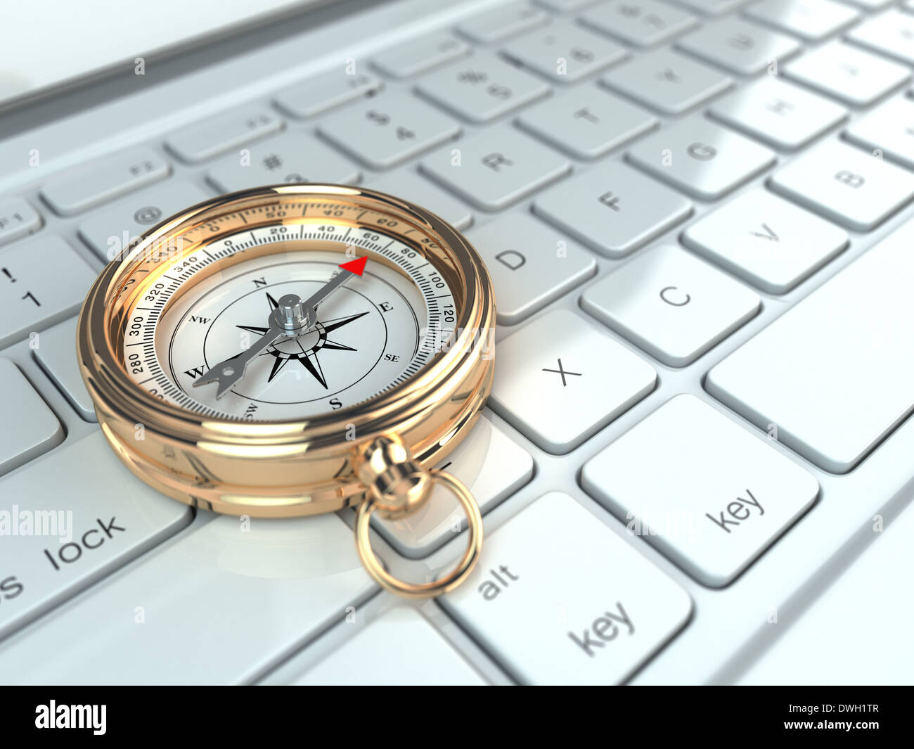 Online-Navigation. Kompass auf Laptop-Tastatur. 3D Stockfotografie - Alamy