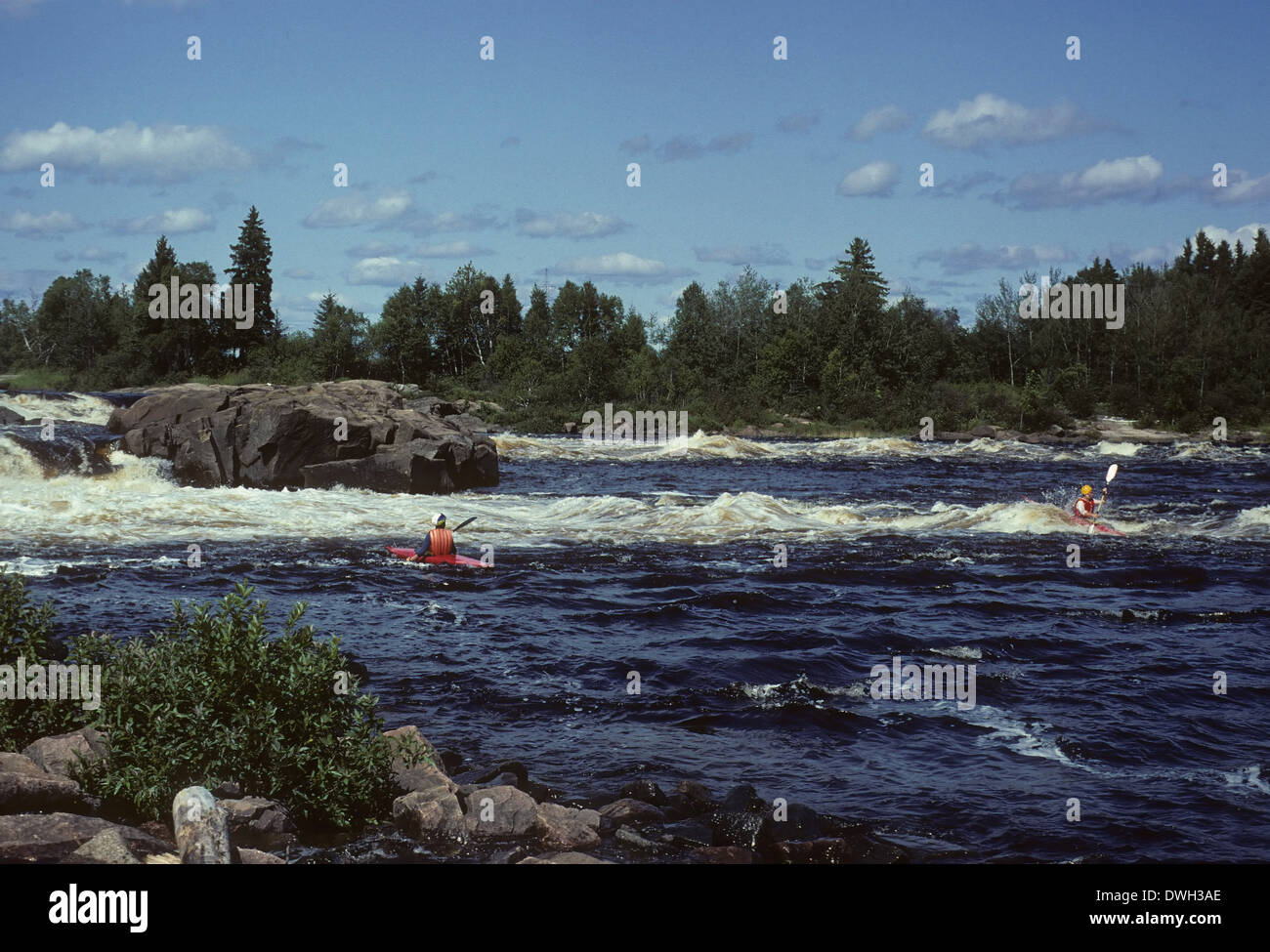 Wildwasser Kajak, Rutsche Michel, St. Felicien, Lac St. Jean, Quebec, Kanada Stockfoto