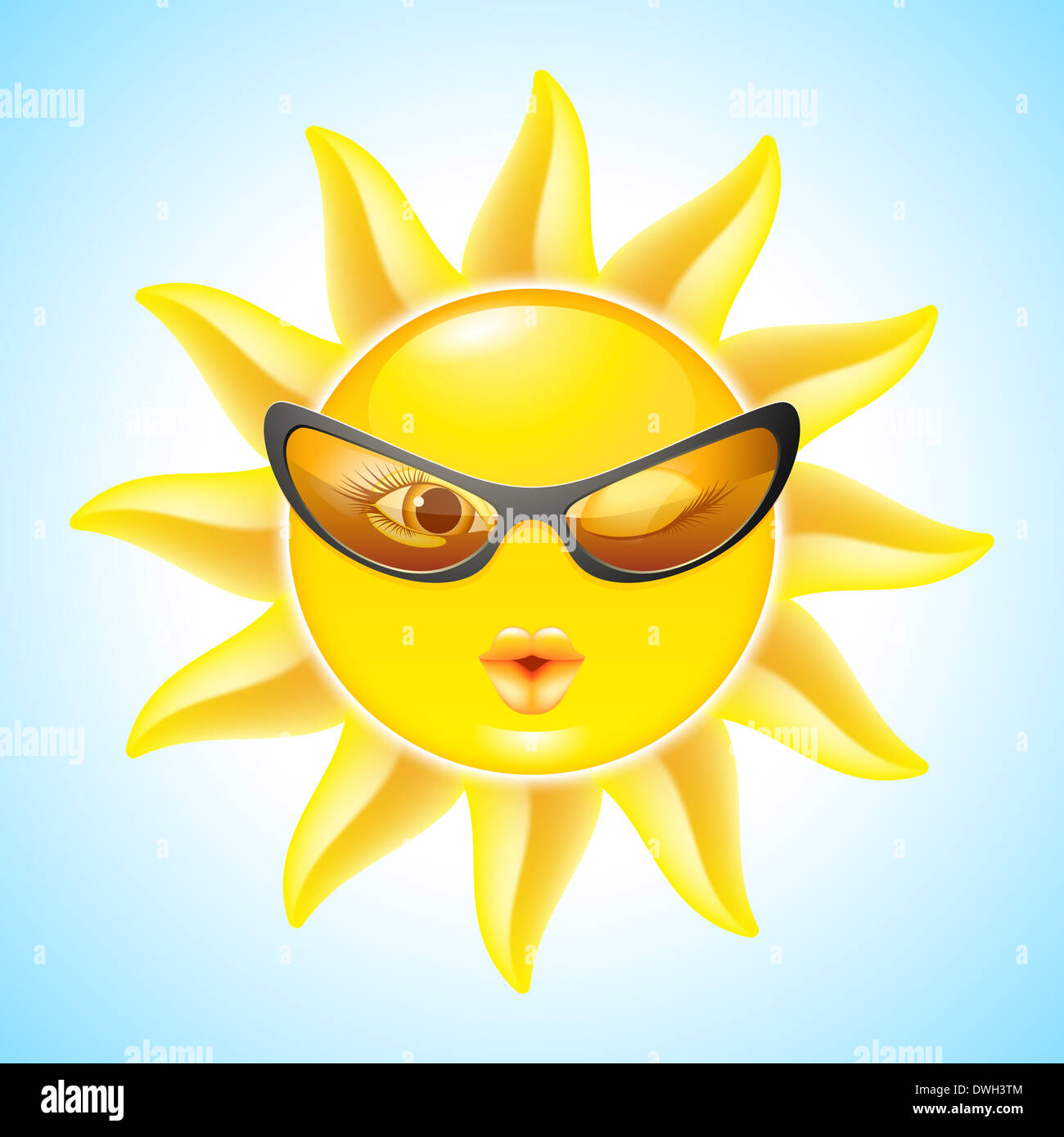 Einem Augenzwinkern Sonne Mit Sonnenbrille Coole Comic Figur Fur Design Stockfotografie Alamy