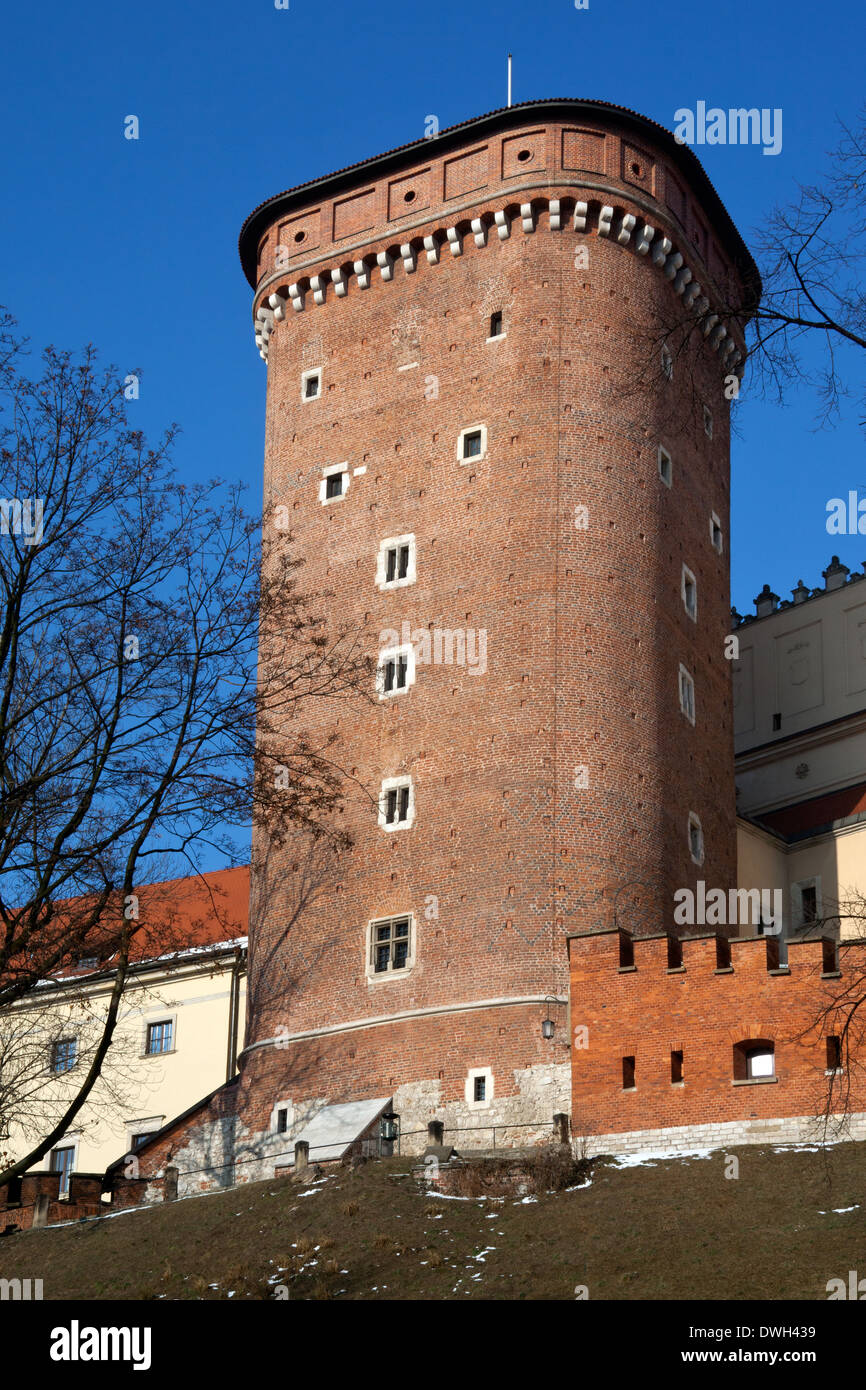 Senatorska Turm auf das Königsschloss auf dem Wawel-Hügel in der Stadt Krakau in Polen. Stockfoto