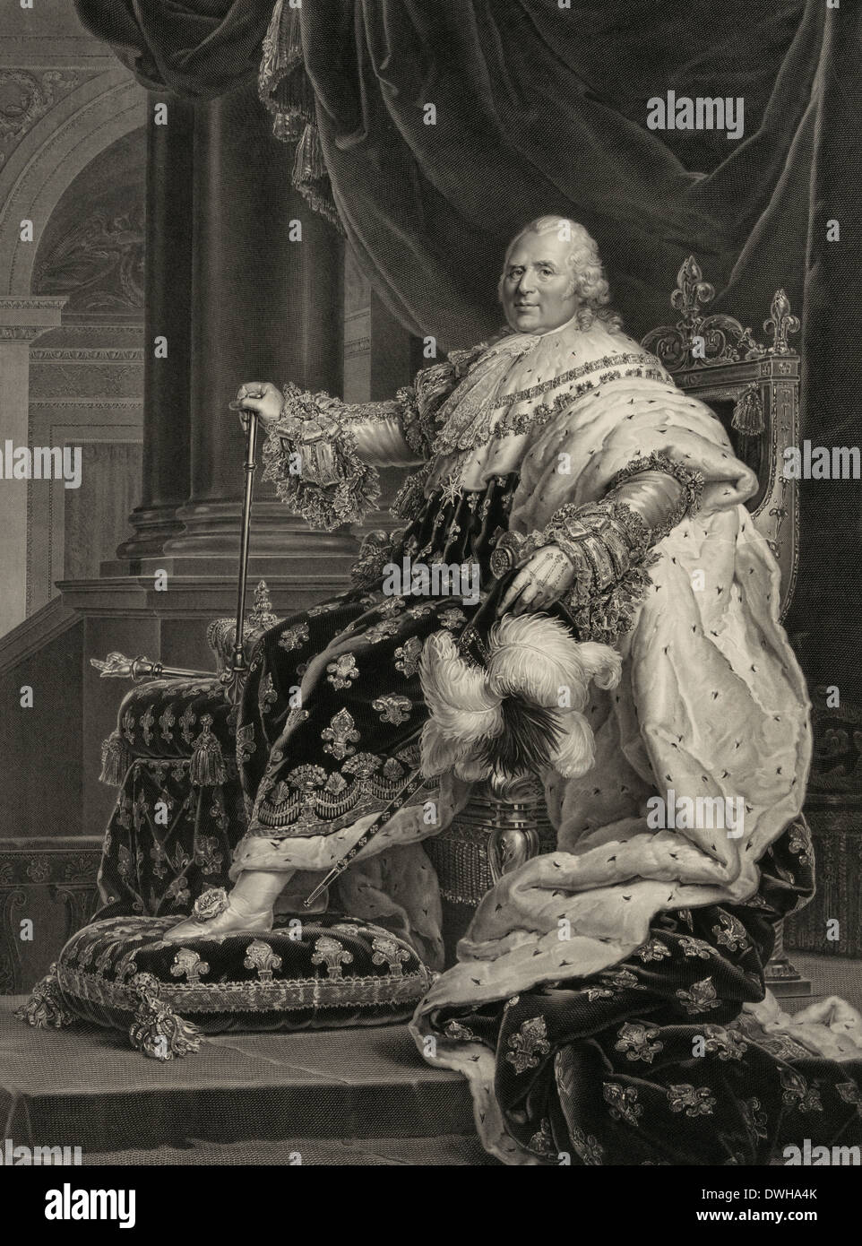 Louis XVIII, bekannt als "die gewünschte", war ein Monarch von Haus von Bourbon, der als König von Frankreich und Navarra von 1814 bis 1824 mit Ausnahme einer Periode bekannt als hundert Tage 1815 herrschte. Stockfoto