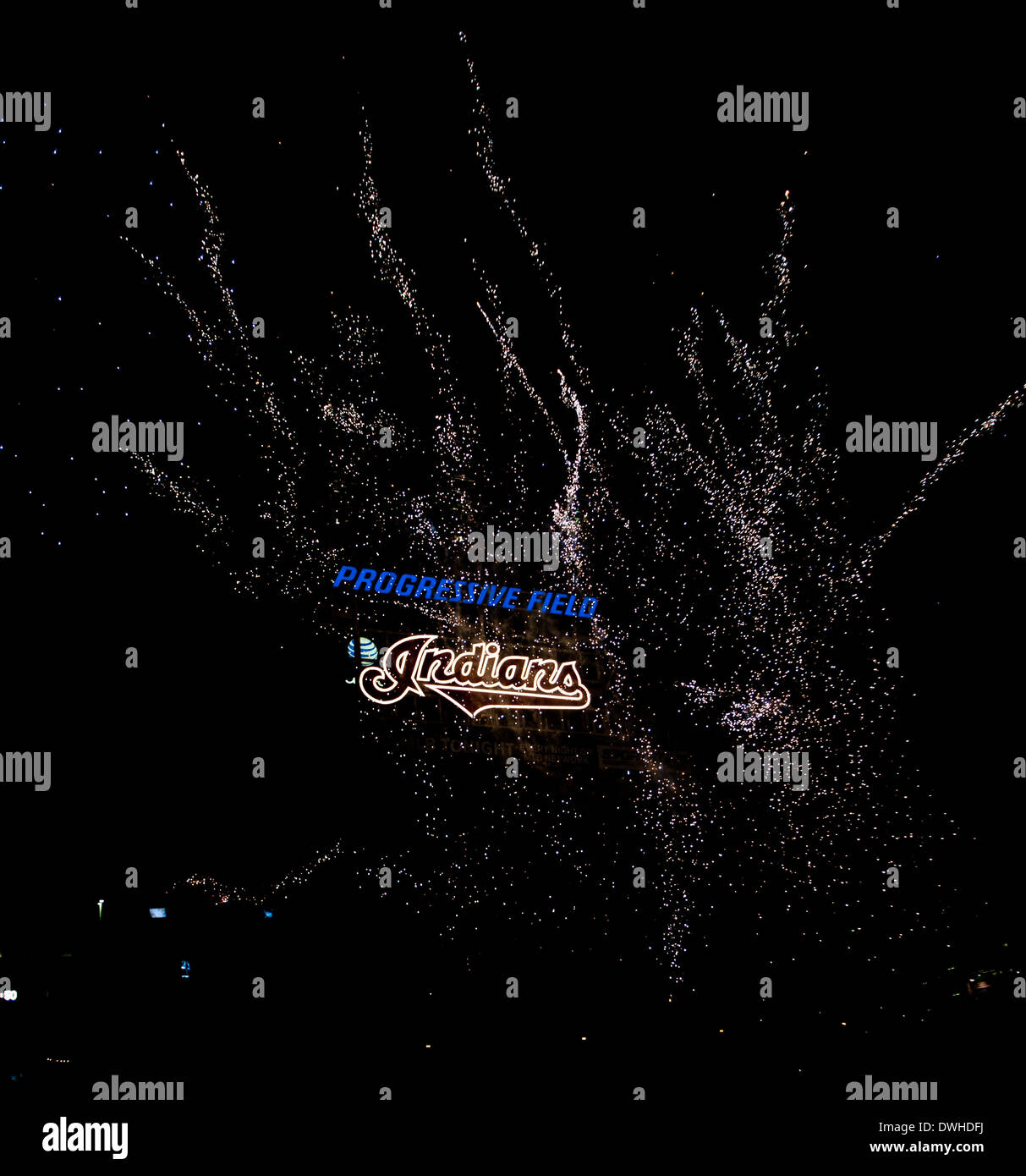 Feuerwerk am Progressive Field, der Heimat von den Cleveland Indians Stockfoto