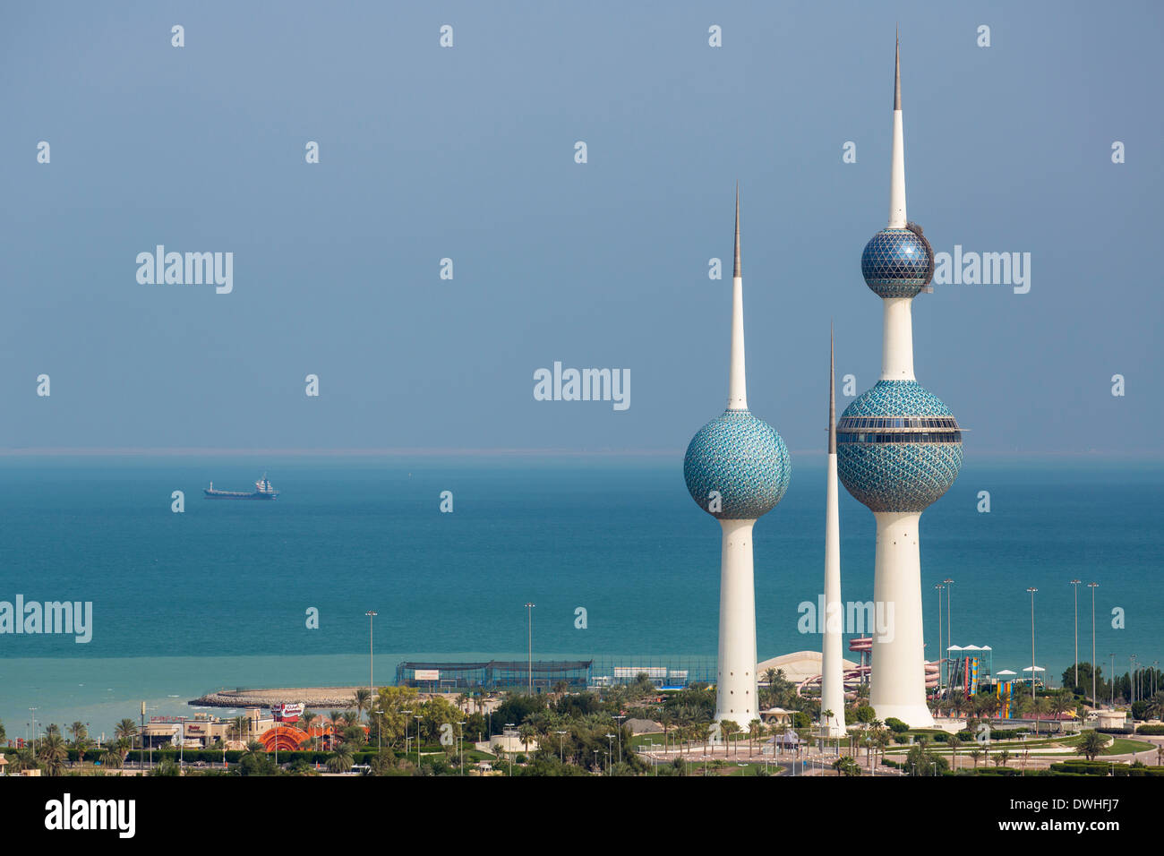 Die Kuwait Towers, arabischen Golf Street, Kuwait-Stadt, Kuwait, Persischer Golf, Arabien Stockfoto
