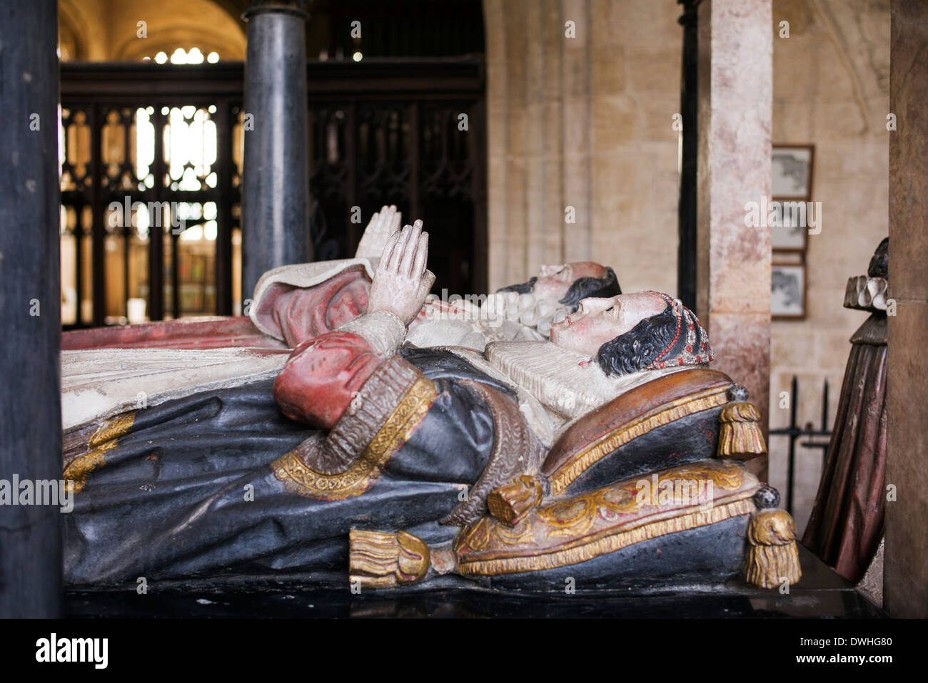Denkmal von Lucius Carey und seine Frau Elisabeth in St. Johannes der Täufer Kirche, Burford, Cotswolds, Oxfordshire, England Stockfoto