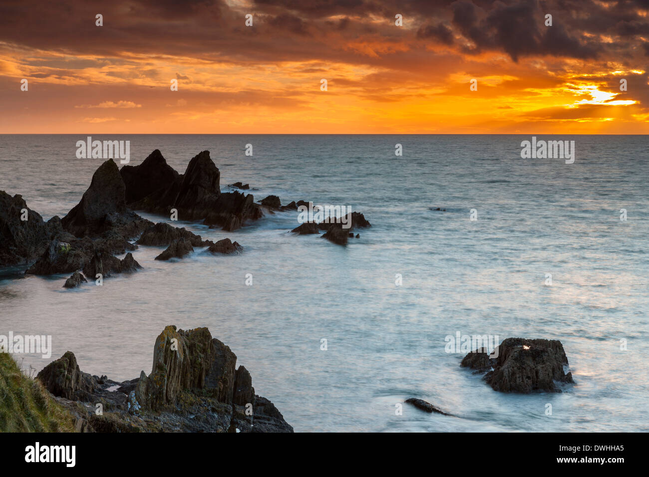 Sonnenuntergang von Burgh Island, Bigbury-sur-mer, South Hams, Devon, England, Europa. Stockfoto