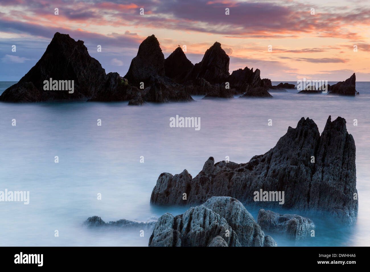 Sonnenuntergang von Burgh Island, Bigbury-sur-mer, South Hams, Devon, England, Europa. Stockfoto