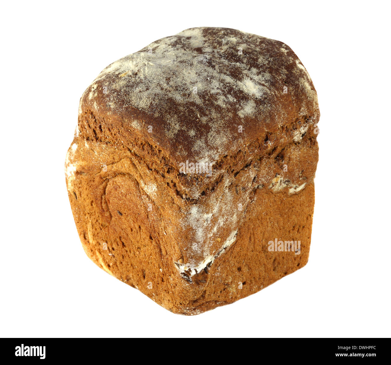 Ein Laib Brot erschossen Closeup auf weißem Hintergrund Stockfoto