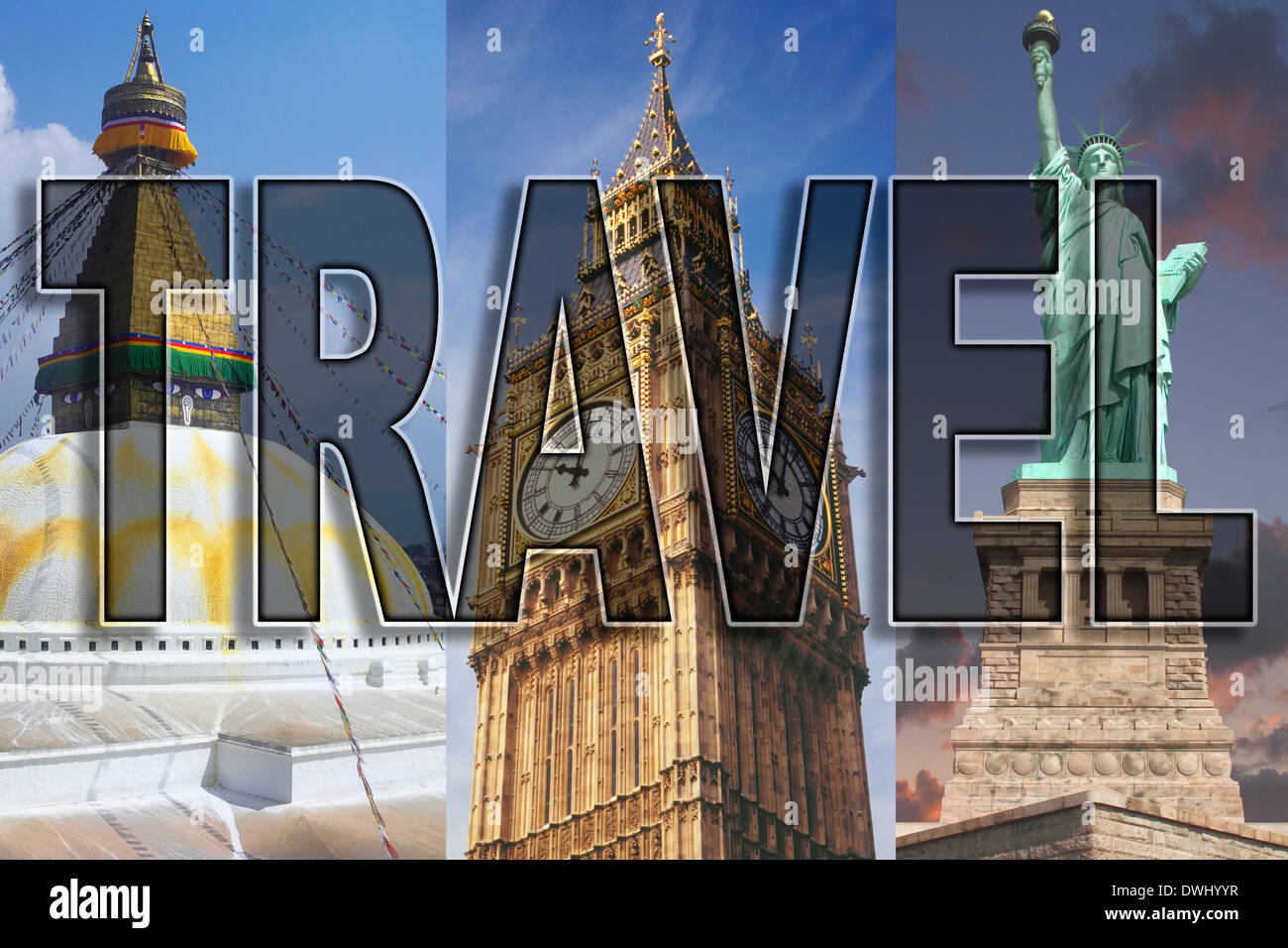 Weltweite Reisen - Asien, Europa und Nordamerika. Stockfoto