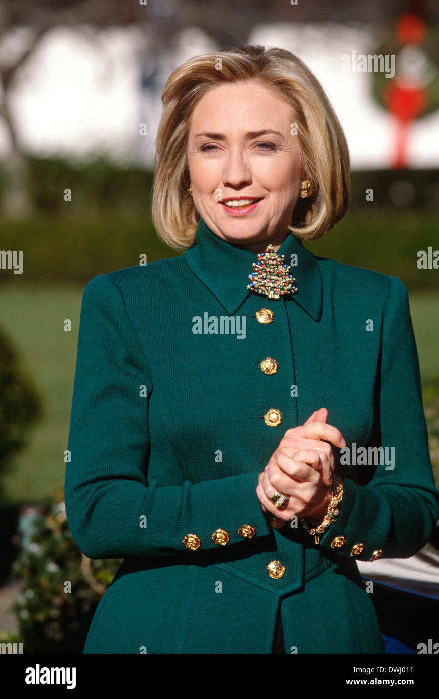 US-First Lady Hillary Clinton beteiligt sich an Weihnachtsaktion des MADD (Mütter gegen Trunkenheit am Steuer) 15. Dezember 1997 in Washington, DC. Stockfoto