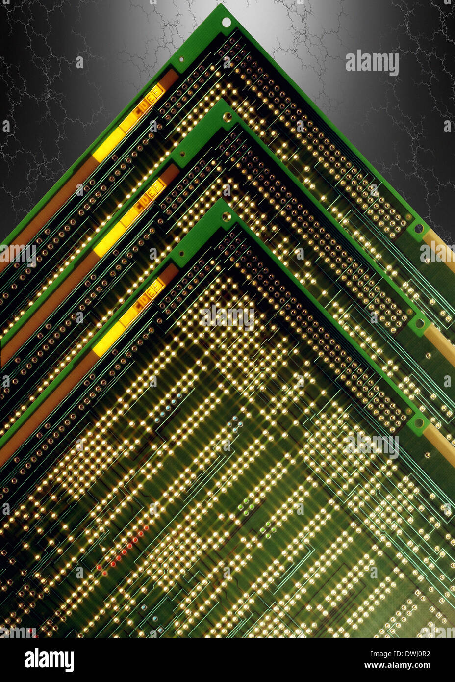 Satz von drei Leiterplatten - Elektronik Stockfoto