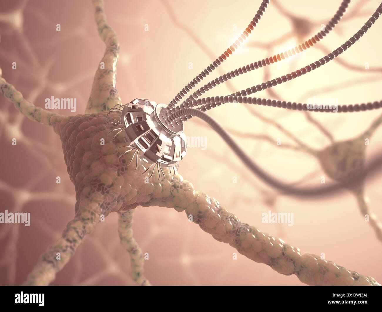 Neuronales Netz mit einer künstlichen Verbindung in Nanotechnologie Konzept. Stockfoto