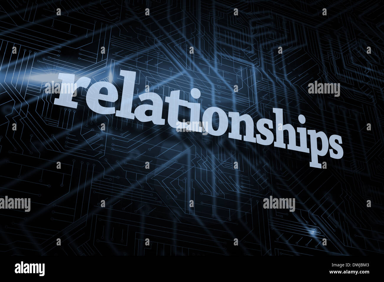 Beziehungen vor futuristischen schwarzen und blauen Hintergrund Stockfoto