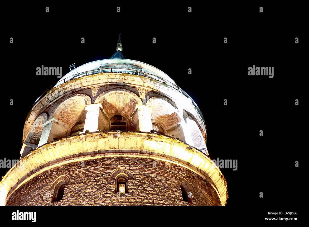 Galata-Turm-Nacht-Detailansicht Stockfoto
