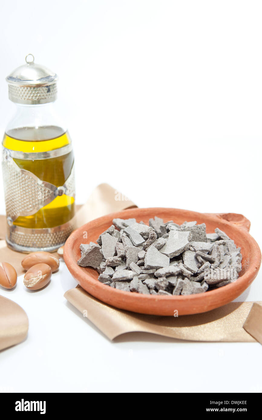 Argan-Öl und Clay verwendet in der Kosmetik Stockfoto