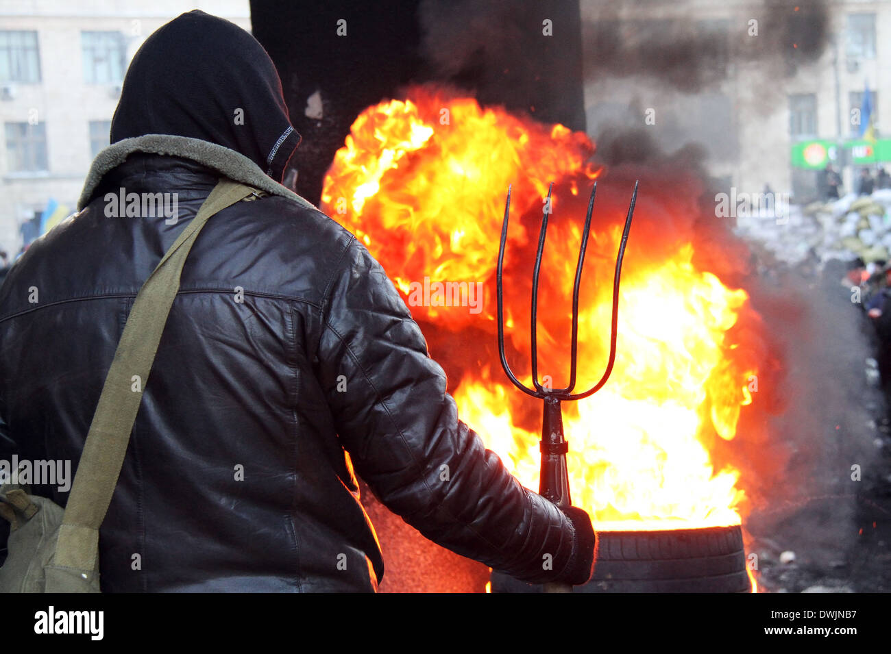 Masse Anti-Regierungs-Proteste im Zentrum von Kiew auf Hrushevskoho St. in der Nähe von Dynamo-Stadion Stockfoto