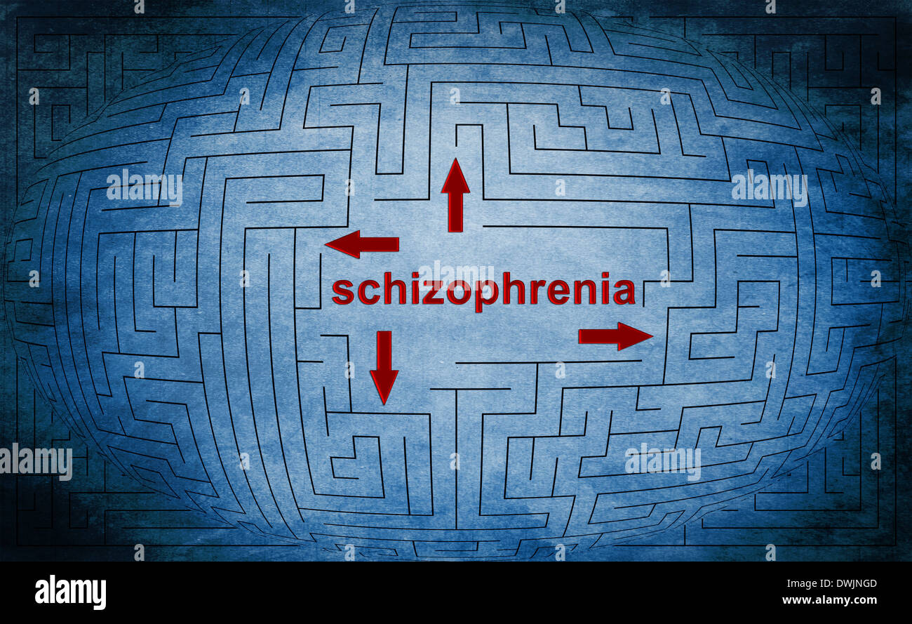 Schizoprenia Text im Labyrinth Stockfoto