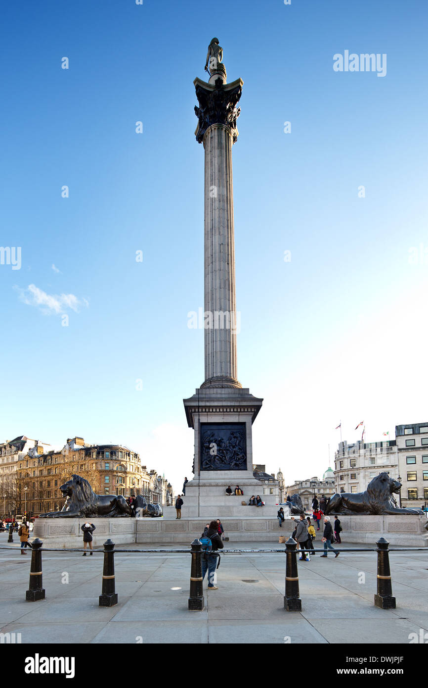 Nelson Säule am Trafalgar Square in London, Uk Stockfoto