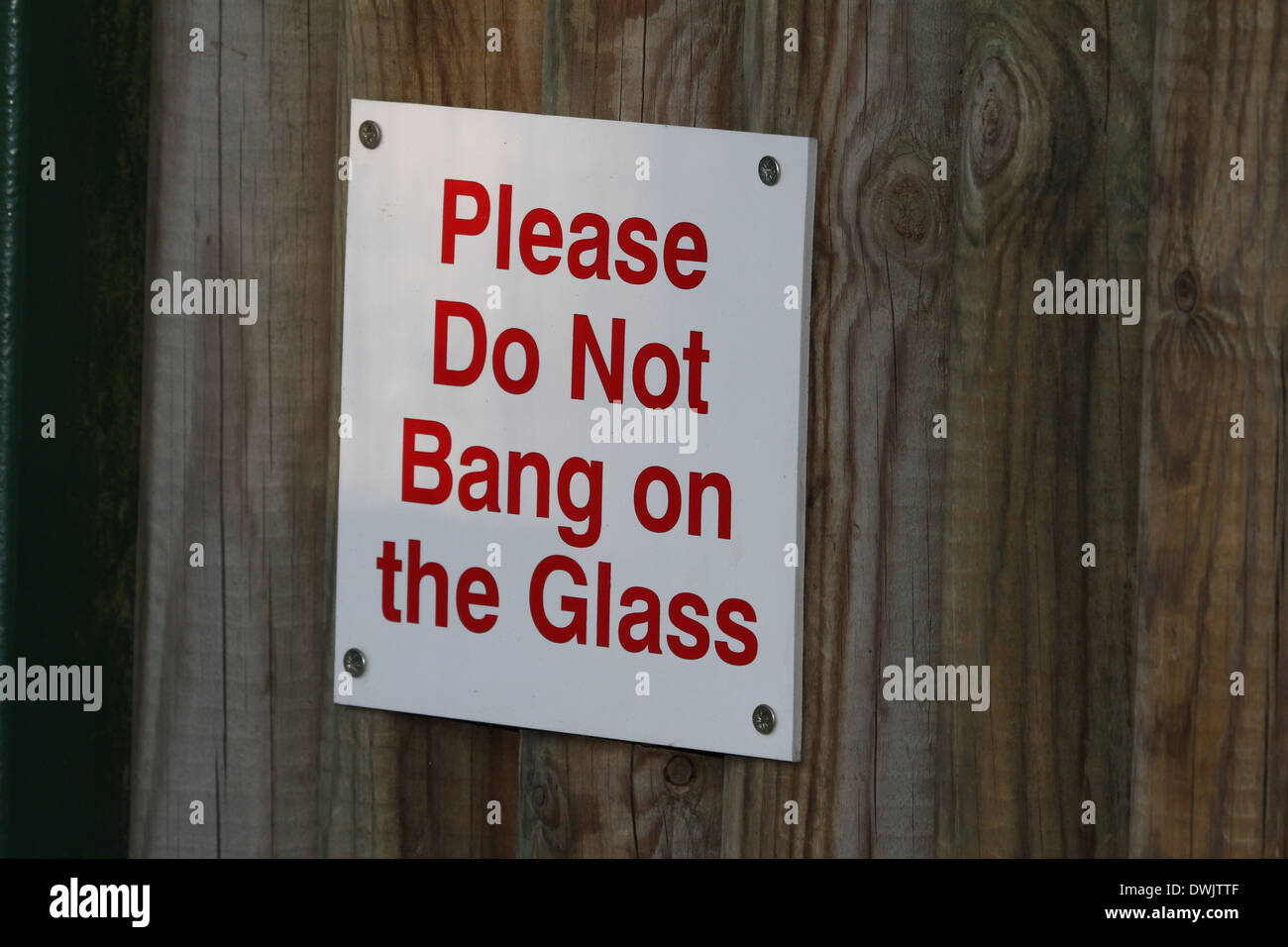 Zögern Sie bitte nicht Knall auf dem Glas Schild verschraubt o bewaldeten Zaun Stockfoto