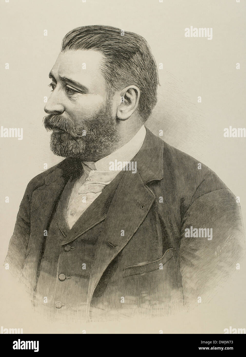 Aureliano Linares Rivas (1841 – 1903). Spanischer Politiker. Gravur. Stockfoto