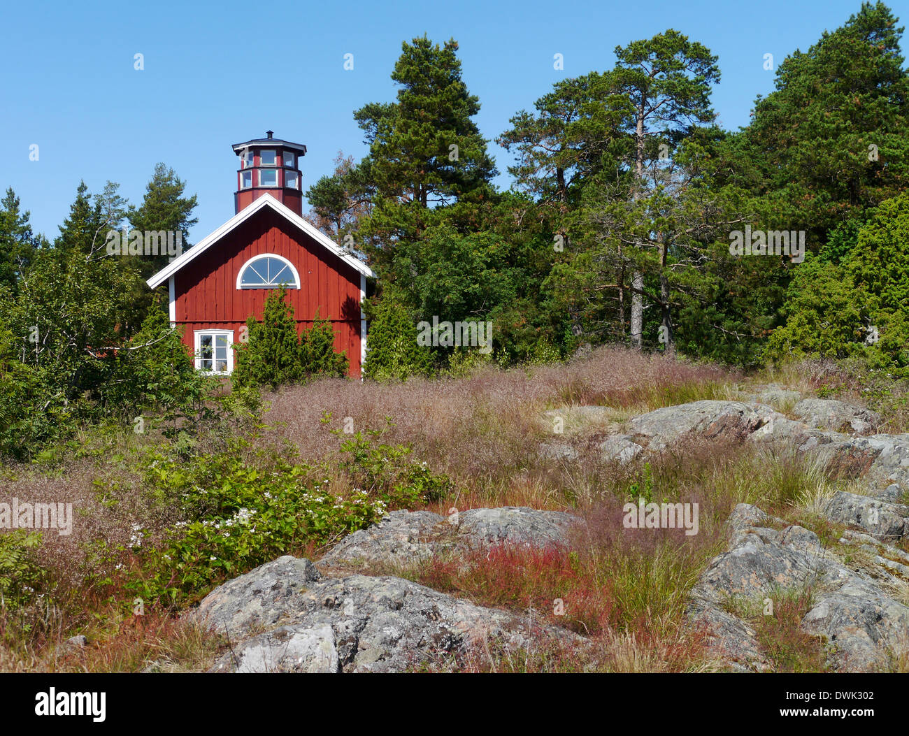 Leuchtturm auf Lurö Insel im See Vänern, Värmlands Län, Värmland, Schweden Stockfoto