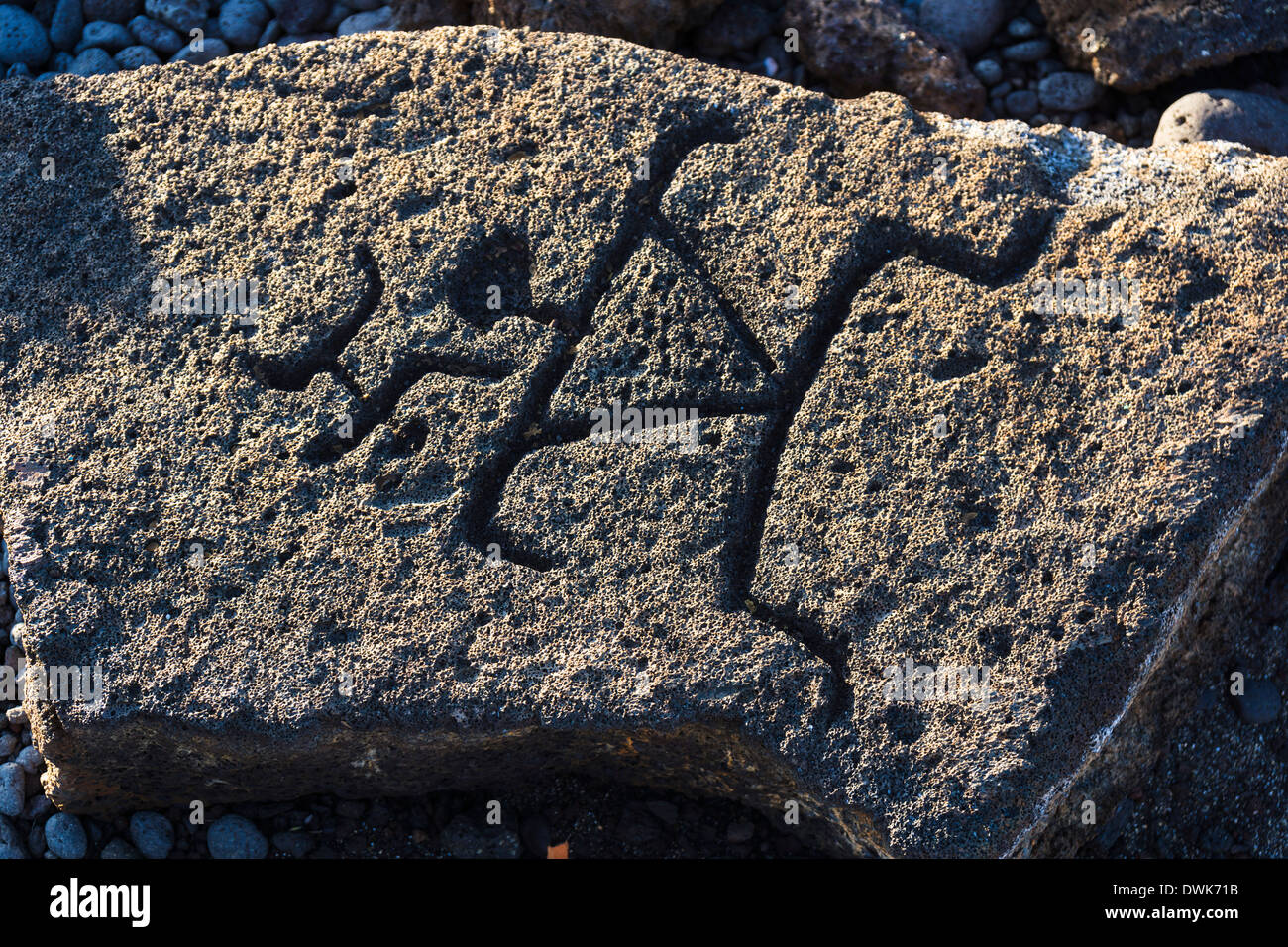 Puako Petroglyph archäologischen Park. Puako, Big Island, Hawaii, USA. Stockfoto