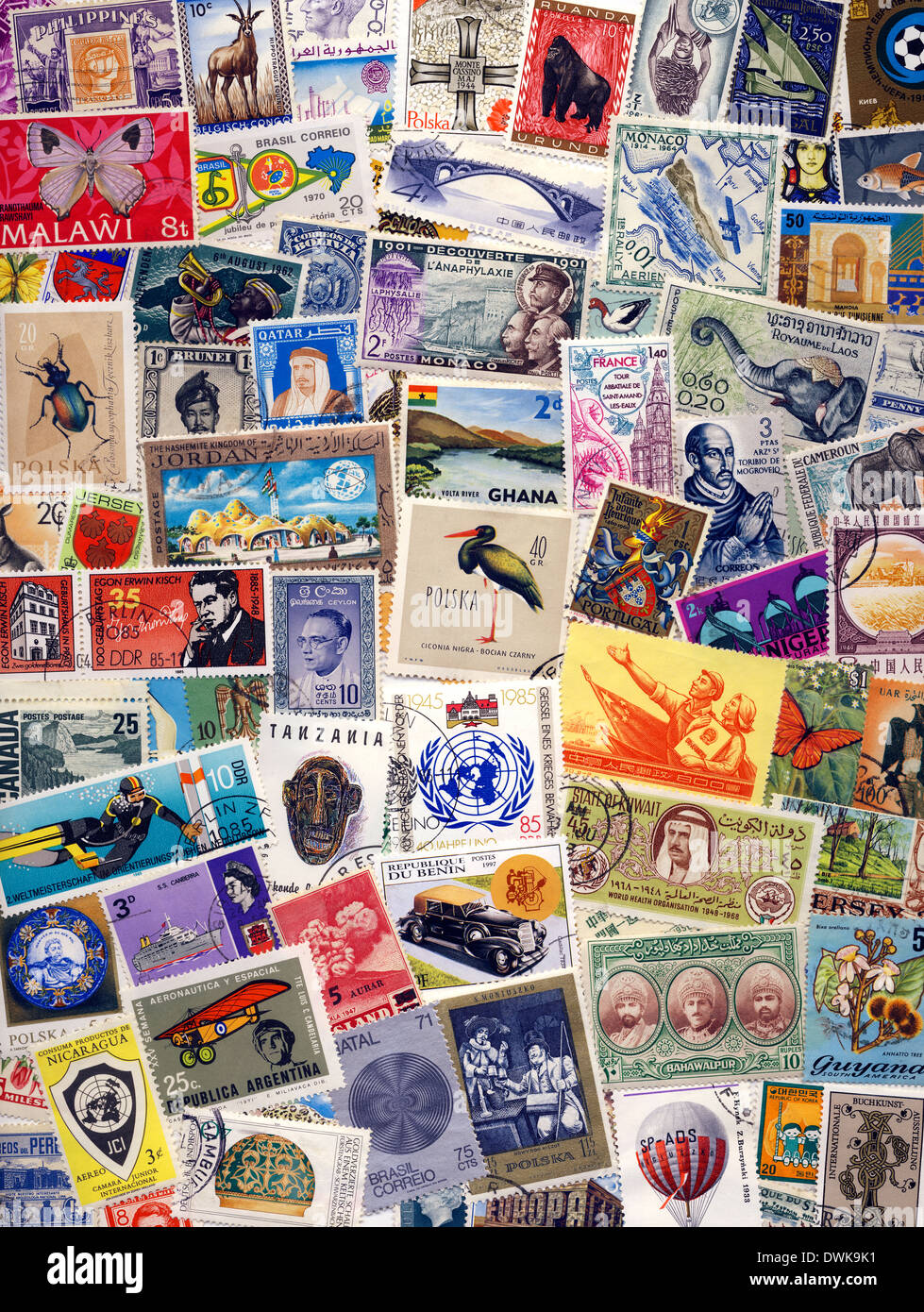 Sammlung von Briefmarken der Welt - Philatelie Stockfoto