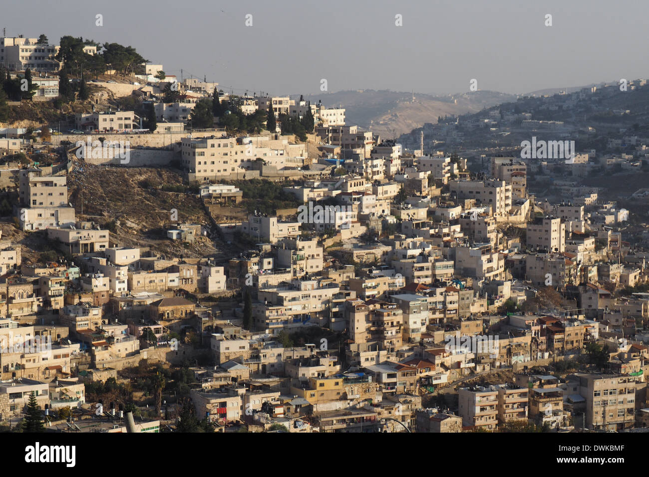 Ost-Jerusalem und das Westjordanland im Hintergrund. Stockfoto