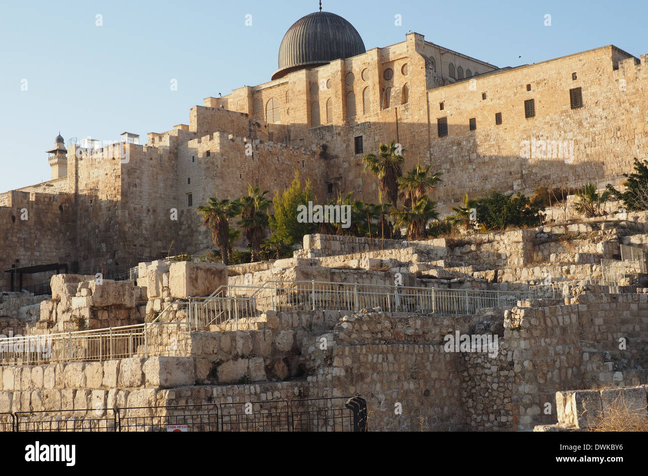 Tempelberg und der südlichen Wand von außerhalb der Mauern der Altstadt von Jerusalem Stockfoto