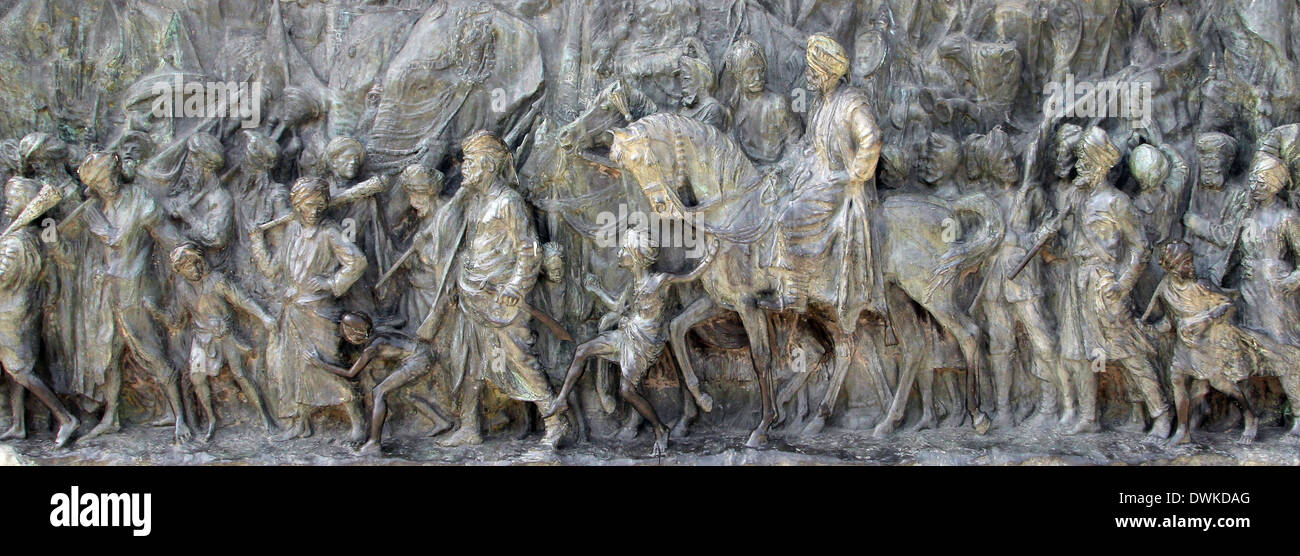 Bronze-Denkmal-Panel auf das Victoria Memorial building in Kolkata, Indien Stockfoto