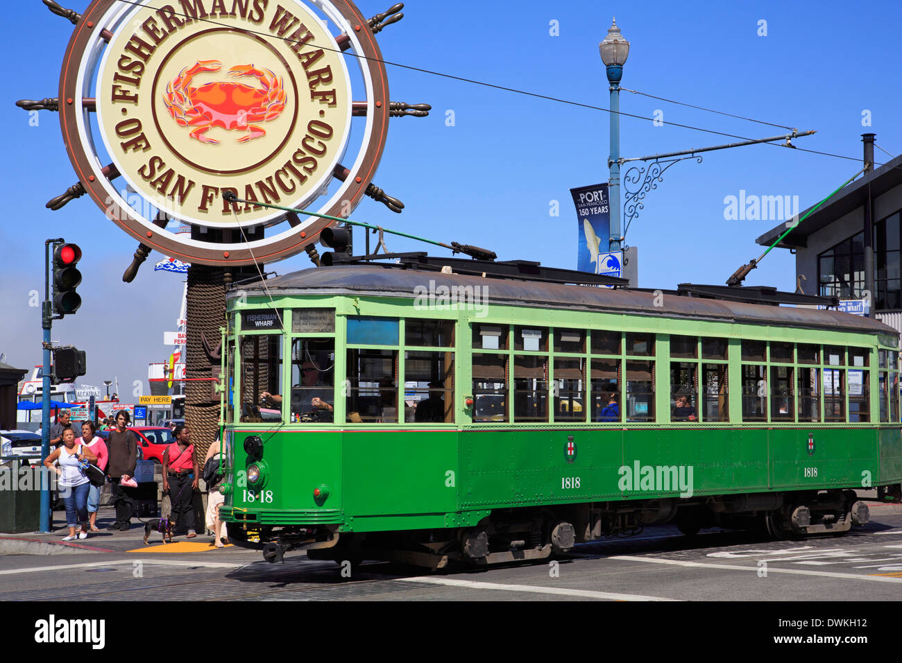 Trolley in Fishermans Wharf, San Francisco, Kalifornien, Vereinigte Staaten von Amerika, Nordamerika Stockfoto