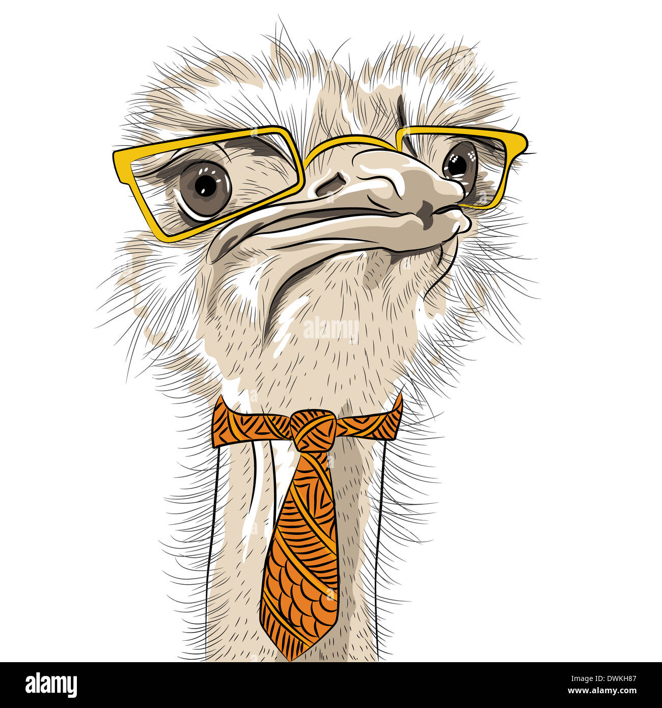 Skizzieren Sie Closeup Portrait der lustige Vogel Strauß Hipster in