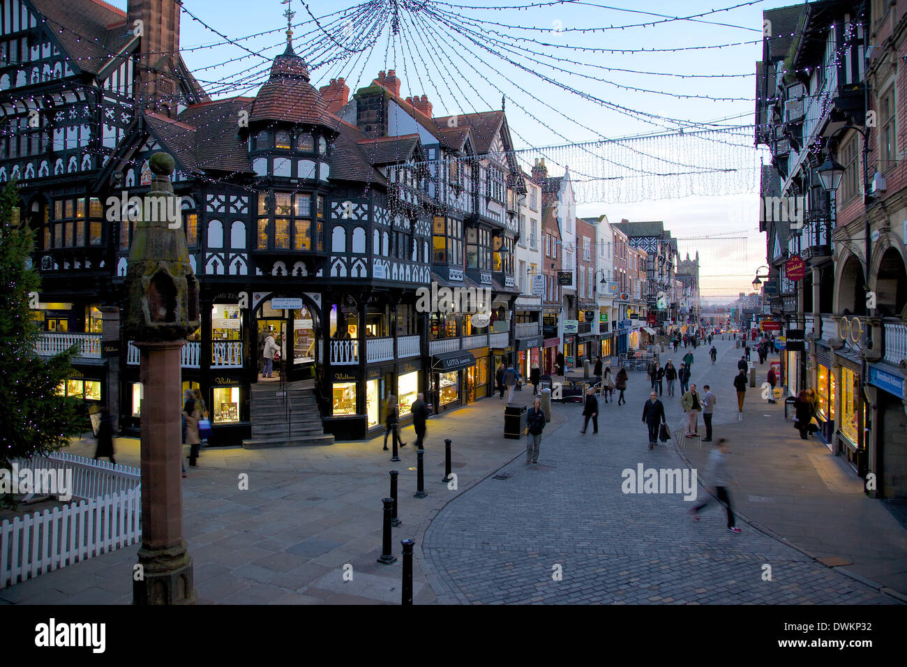 Bridge Street an Weihnachten, Chester, Cheshire, England, Vereinigtes Königreich, Europa Stockfoto