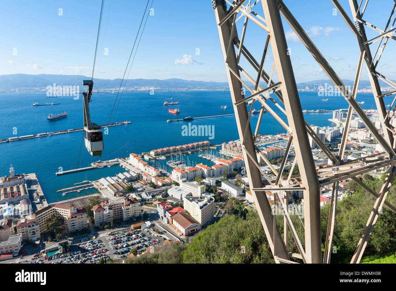 Seilbahn Annäherung an Felsen von Gibraltar Stockfoto