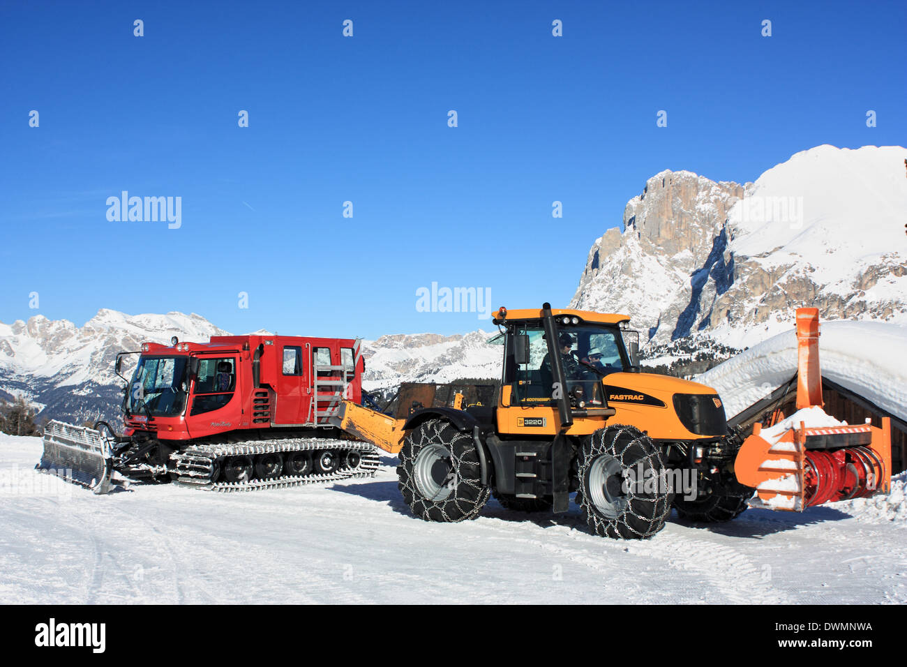 Pistenbully auf der Seiser Alm / Alpe di Siusi, Südtirol / Alto Adige, Italien Stockfoto