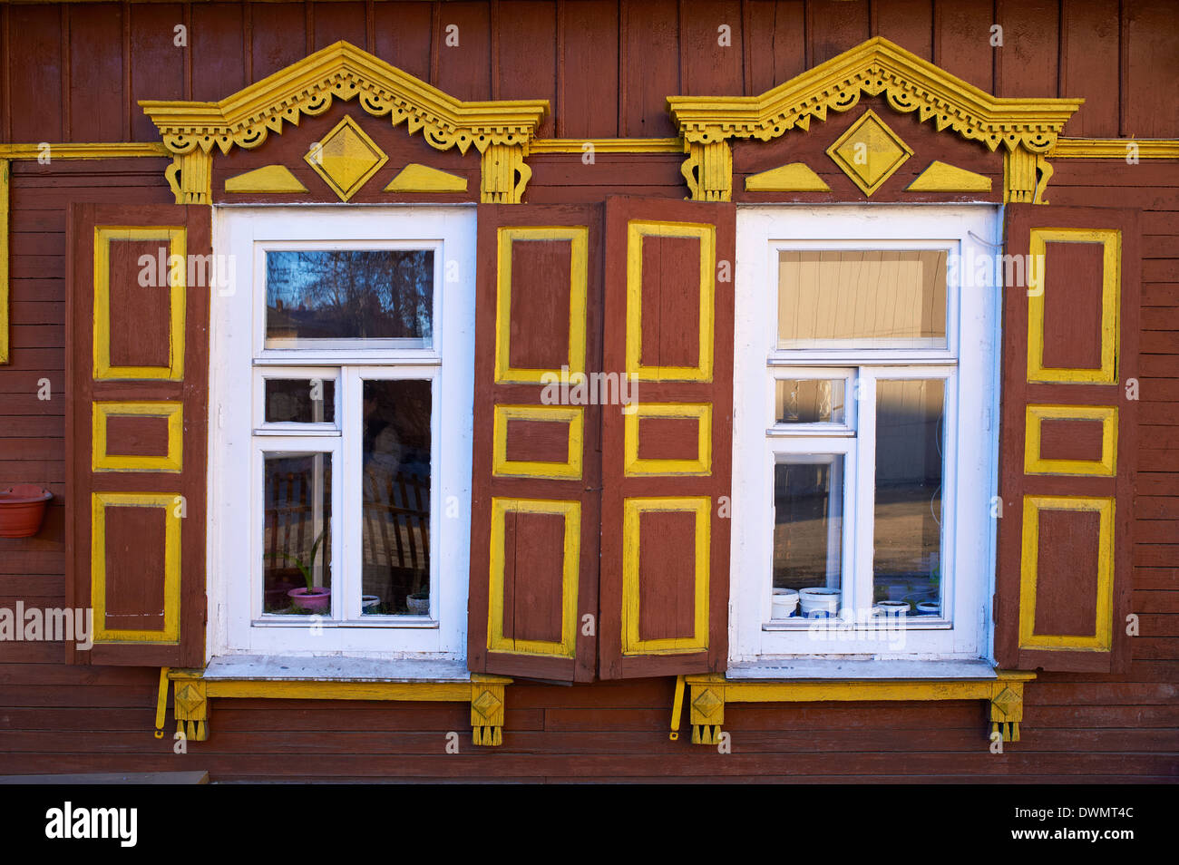 Holzarchitektur, Irkutsk, Sibirien, Russland und Eurasien Stockfoto
